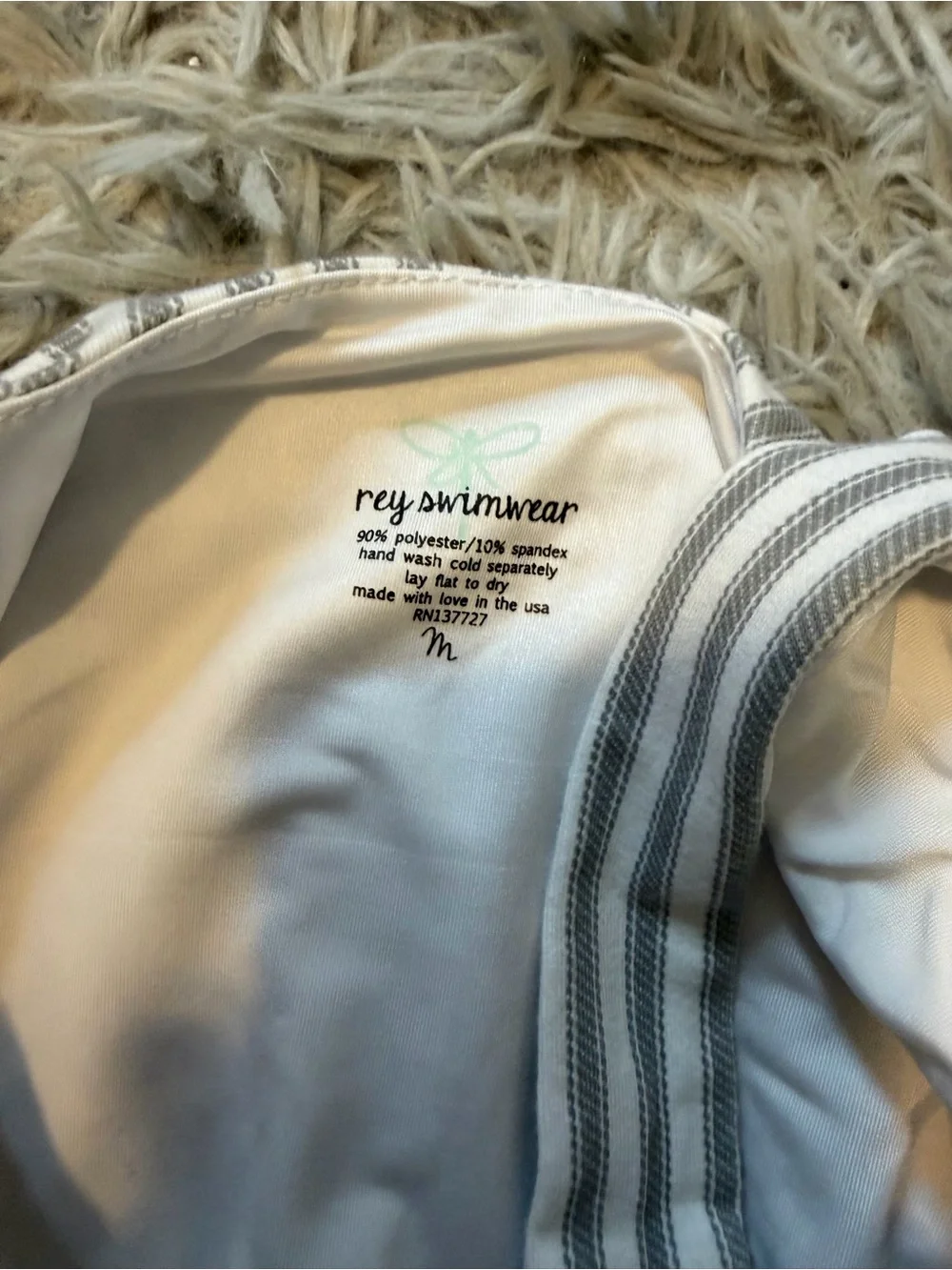 Striped Gray and White Peplum Bathing Suit Top